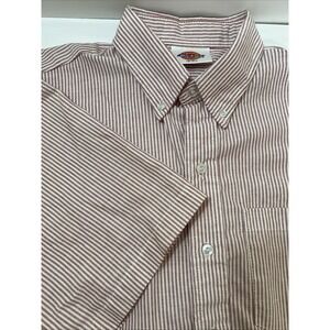 Dickies  Shirt Mens Medium Short Sleeve Button Down Striped Red‎ White 16-16 1/2